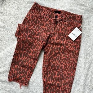 Mother The Looker Animal Print Leopard Cheetah Skinny Fray Jeans - 26 Orange New